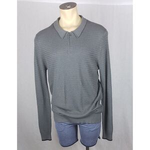 The Commons Mens Pewter Gray Cotton Cashmere Textured 1/4 Zip Polo Sweater L NEW